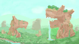 The Prehistoric background created for the first stages of the game. A jungle theme, with rocky mountains that appear as dinosaur figures.
